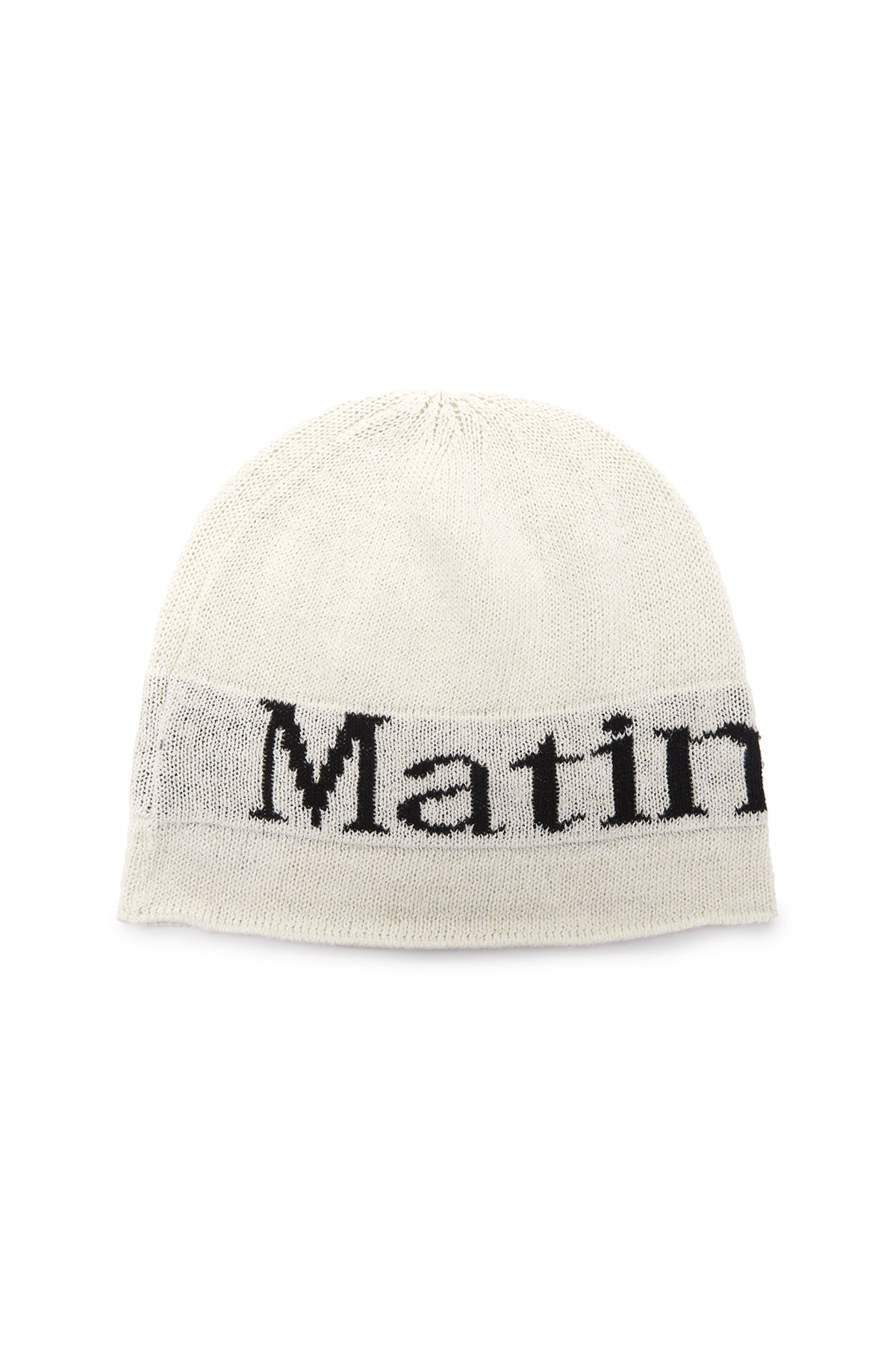 matinkim LOGO LINEN SHORT BEANIE IN WHITE