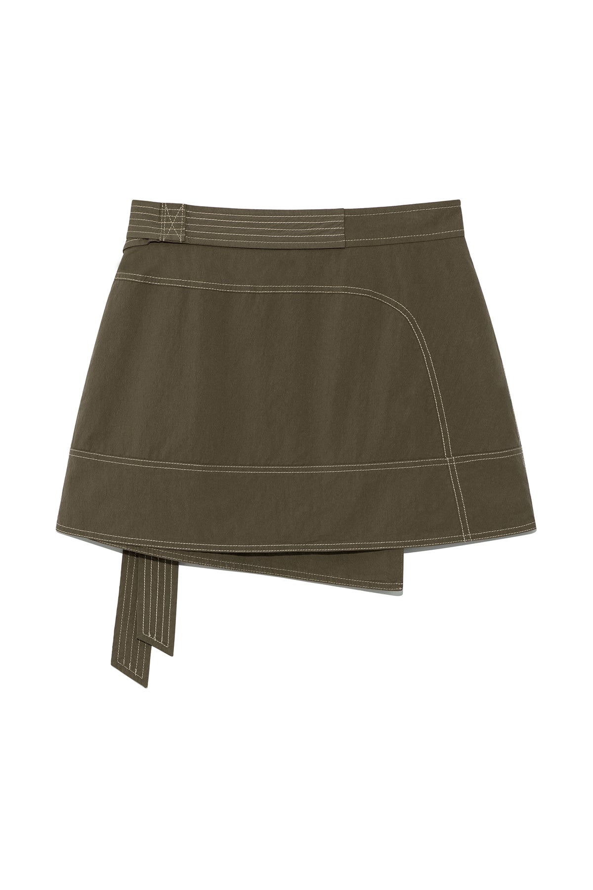matinkim STITCH POINT BELTED WRAP SKIRT IN KHAKI