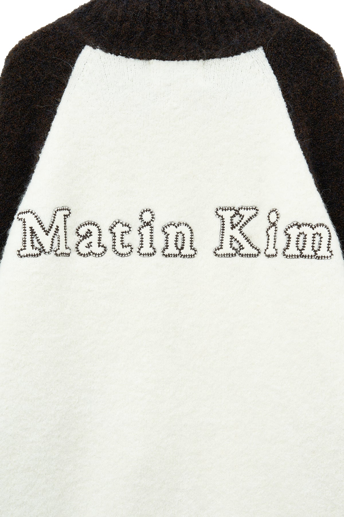 matinkim HIGH NECK RAGLAN KNIT ZIP UP FOR MEN IN DARK BROWN