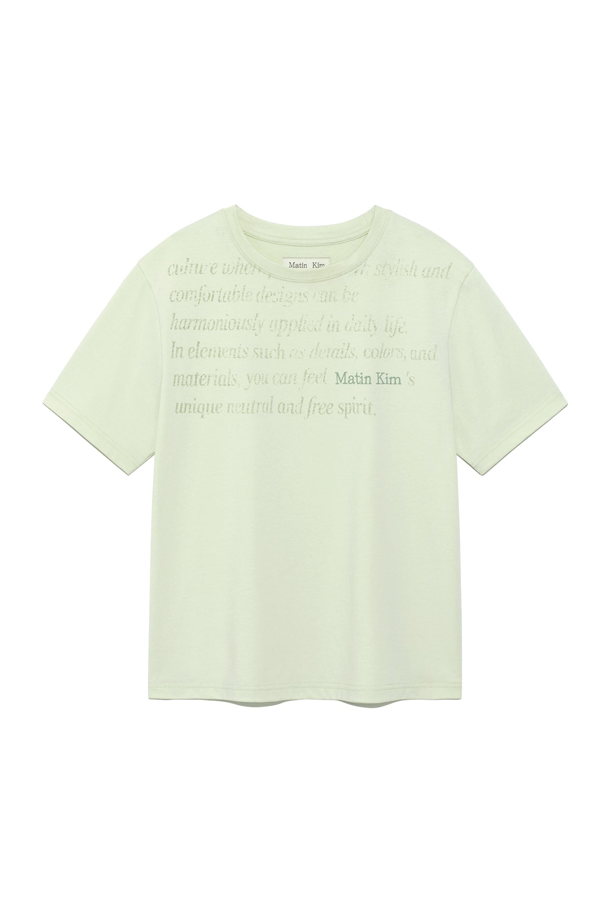 matinkim LOGO POINT LETTERING GRAPHIC TOP IN LIGHT GREEN