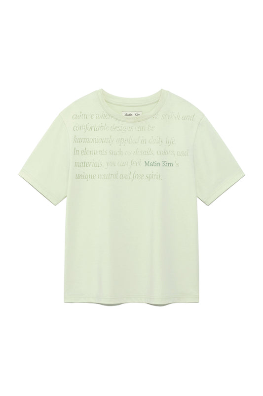 matinkim LOGO POINT LETTERING GRAPHIC TOP IN LIGHT GREEN