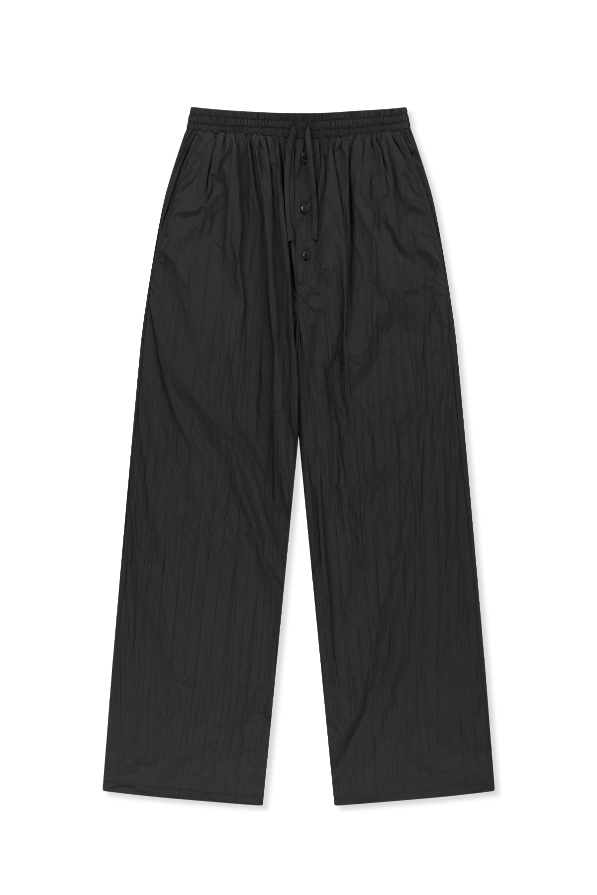 matinkim NYLON CRINKLE WIDE PANTS IN BLACK