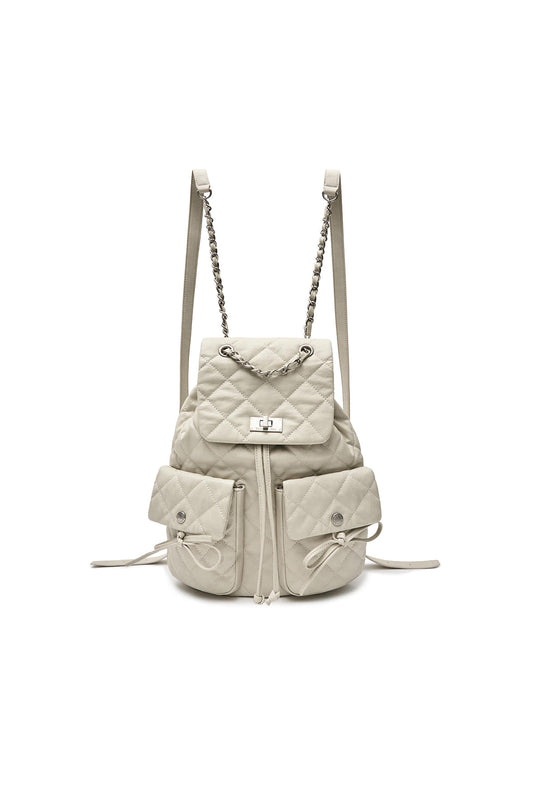 matinkim DOUBLE POCKET QUILTING BACKPACK IN LIGHT BEIGE