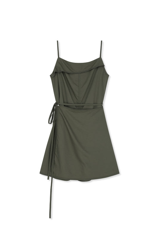 matinkim SLEEVELESS WRAP DRESS IN KHAKI