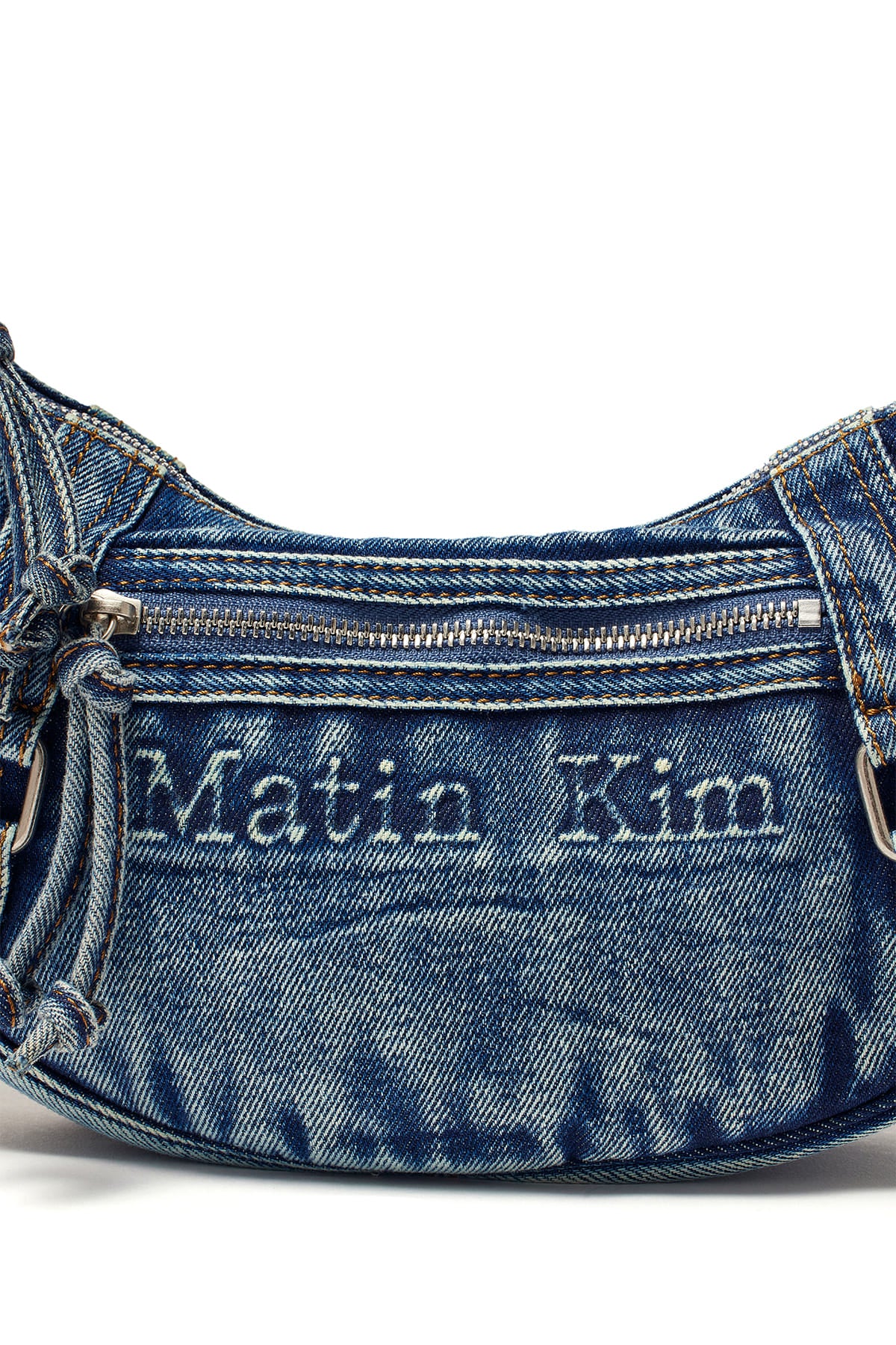 matinkim MATIN WASHED DENIM MINI HOBO BAG IN BLUE
