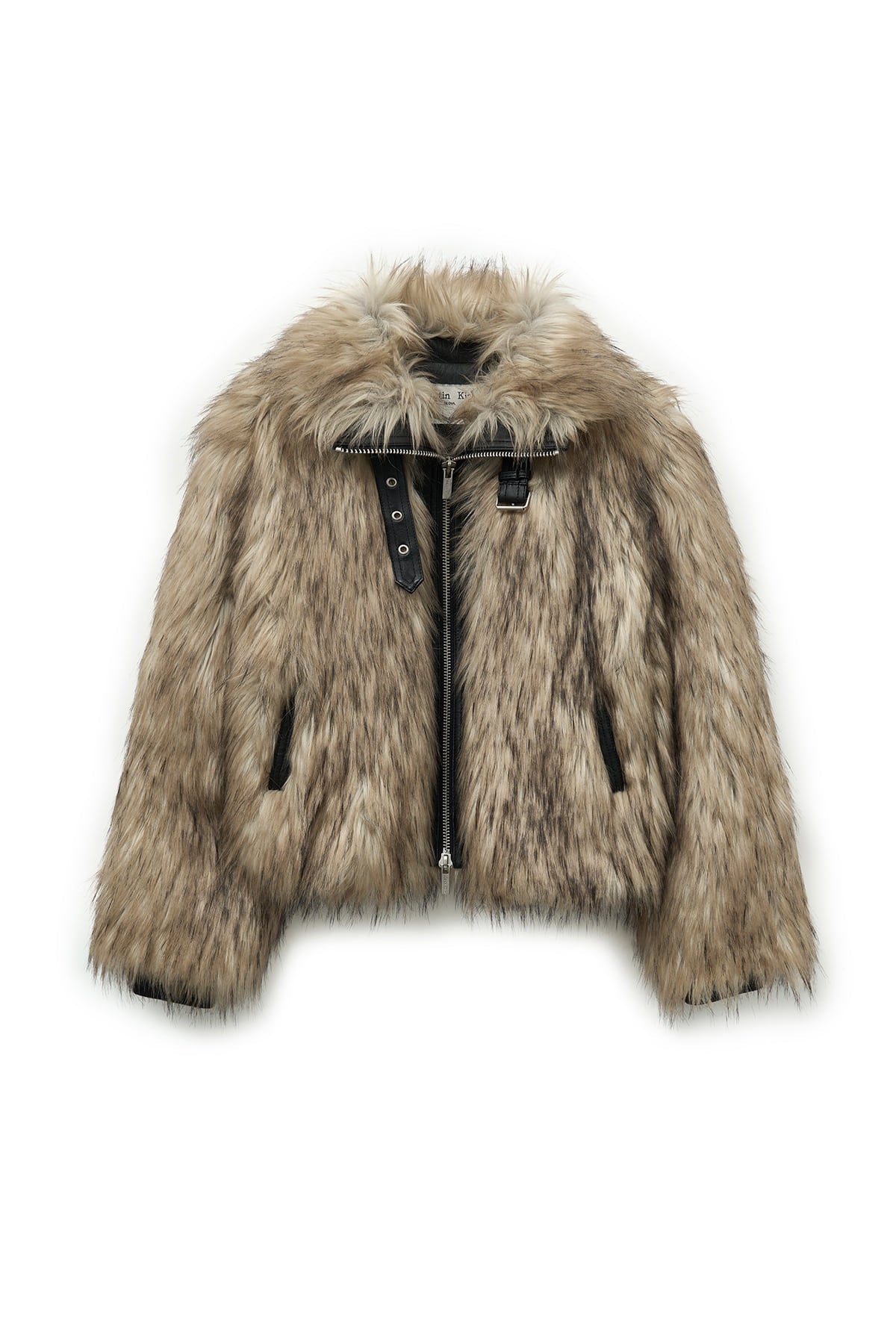 matinkim NECK BUCKLE CROP FUR JUMPER IN BEIGE