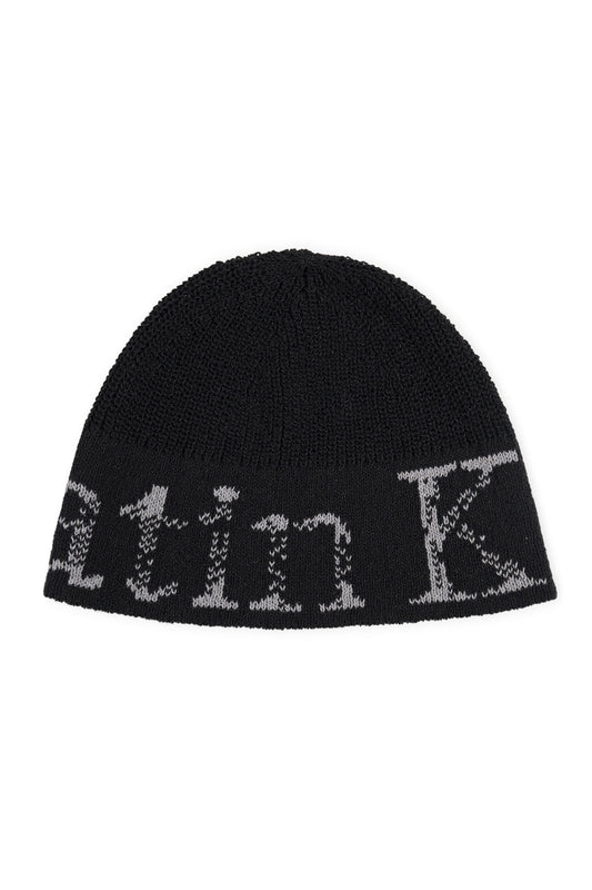 matinkim CRACKED LOGO LIGHT BUCKET BEANIE IN BLACK
