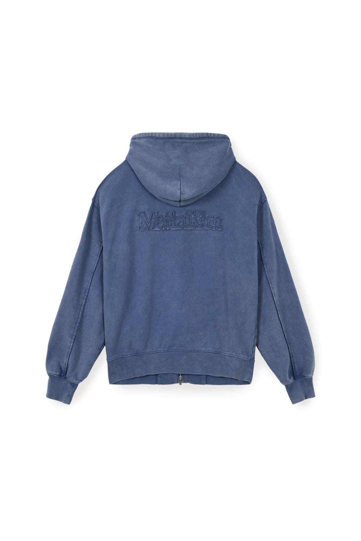 matinkim BACK LOGO WASHED HOODY ZIP UP FOR MEN IN BLUE