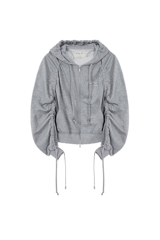 matinkim SLEEVE STRING DETAIL HOODY ZIP UP IN GREY