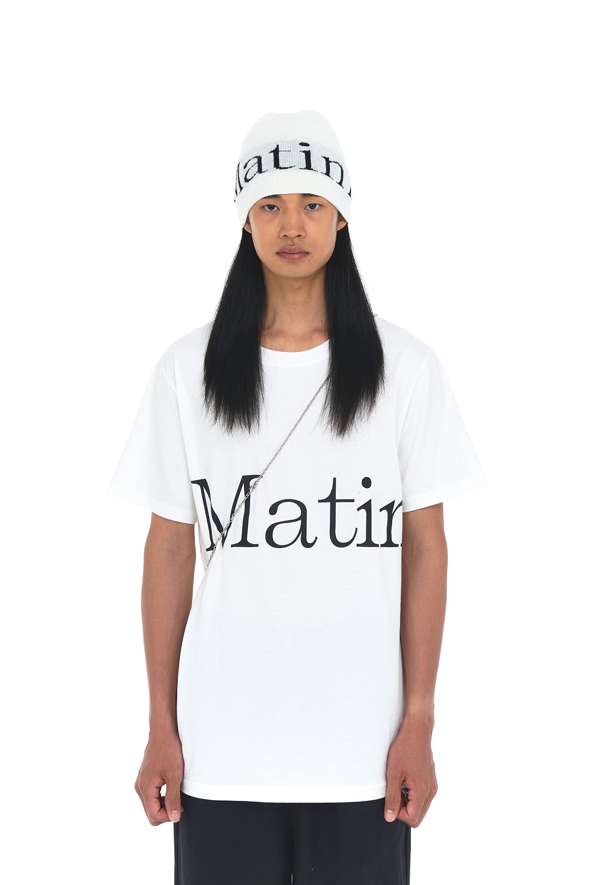 matinkim LOGO JACQUARD SHORT BEANIE IN WHITE
