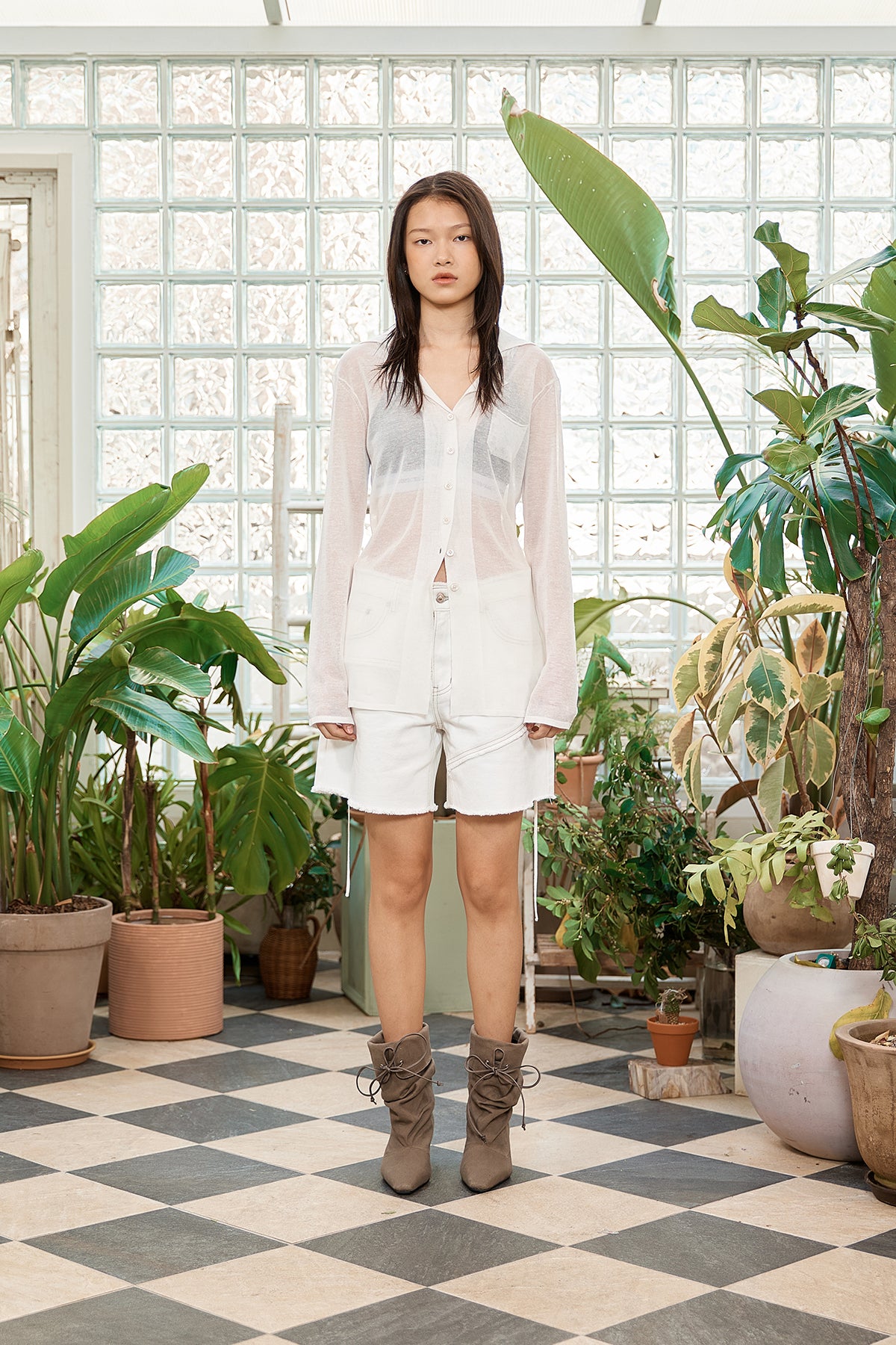 matinkim STRING POINT PLAIN LONG CARDIGAN IN WHITE